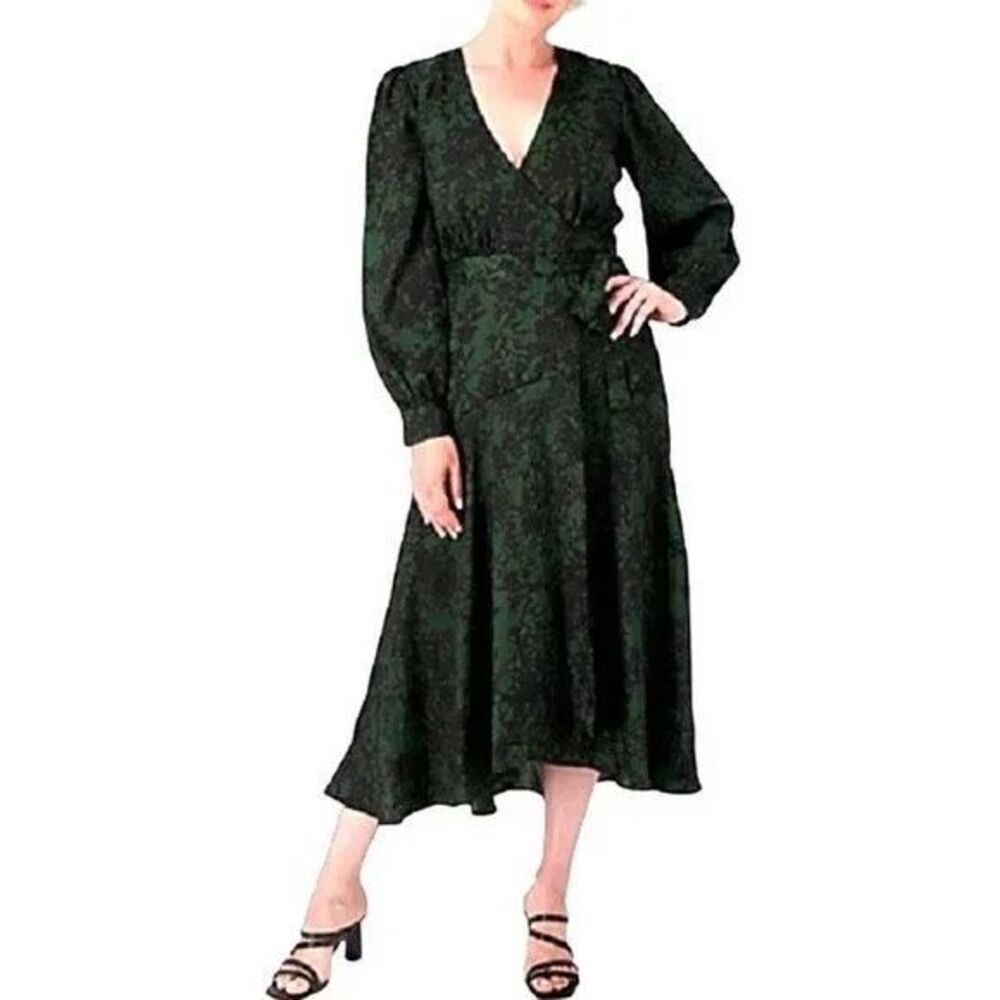 Susan Graver Occasions Black & Green Wrap Midi Dress Sz XLP  Wedding, Elegant